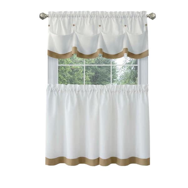 ACHIM Lana 58 in.W x 24 in. L Polyester Light Filtering Window Rod Pocket Tier and Valance Set In Tan