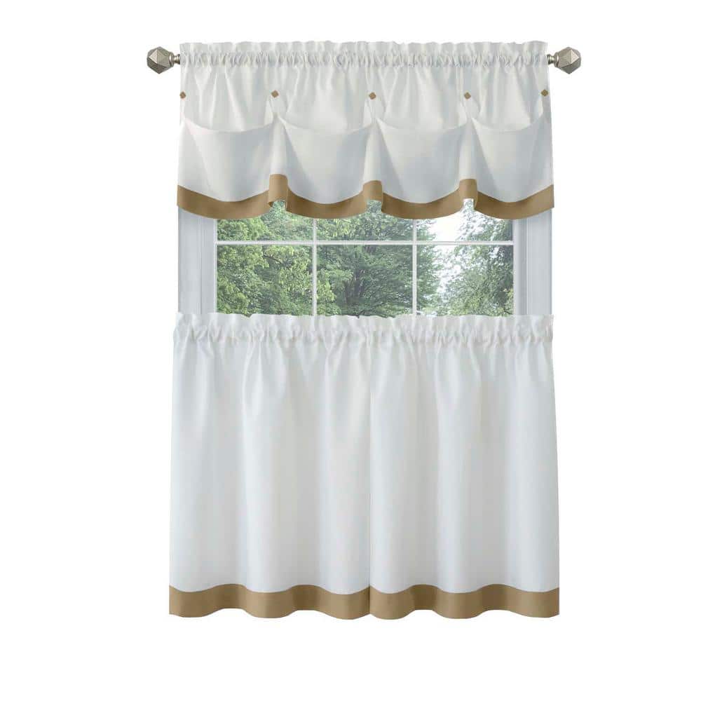 Tan Polyester Light Filtering Window Curtain Tier and Valance Set