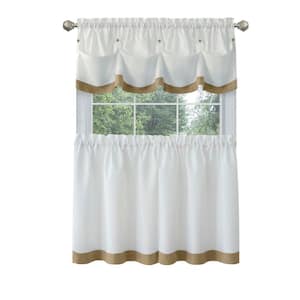 Lana 58 in.W x 24 in. L Polyester Light Filtering Window Rod Pocket Tier and Valance Set In Tan