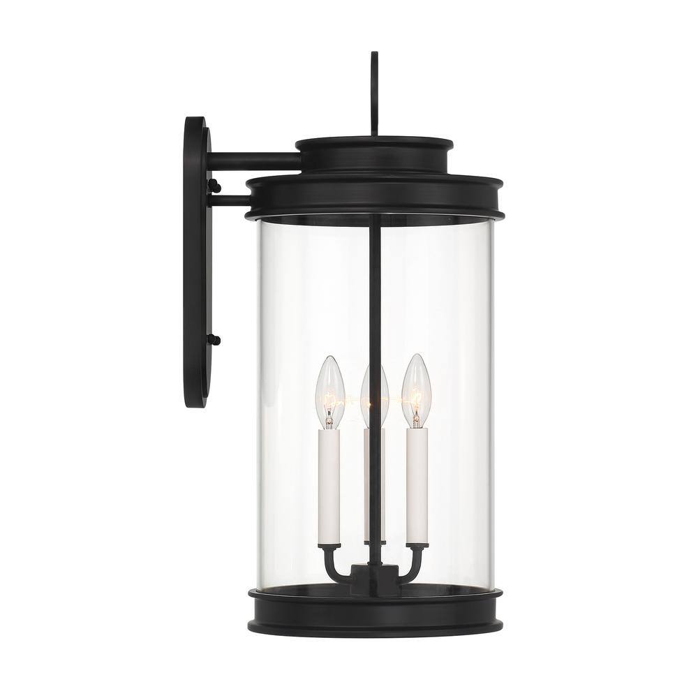 Matte Black 3-Light Outdoor Wall Lantern with Clear Glass Shade