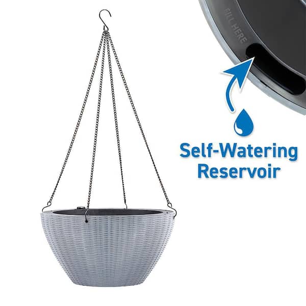 Southern Patio Magic Pot Medium 13 in. x 13 in. 10 qt. Gray Resin Self-Watering High-Density Hanging Basket Indoor/Outdoor Planter