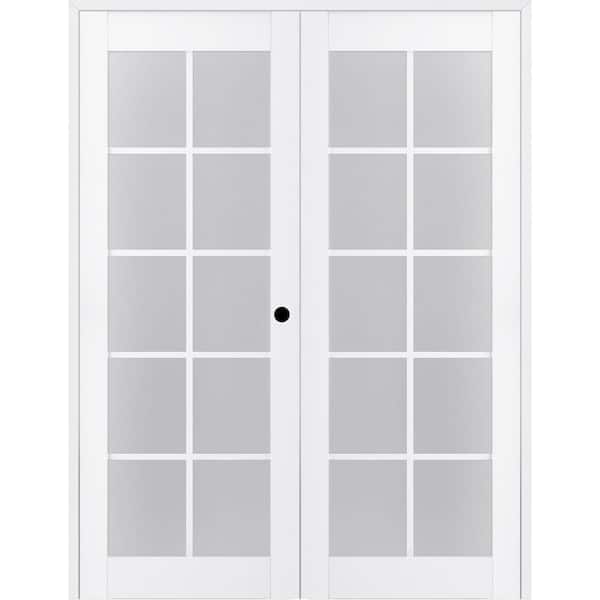 Paola 48"x 84" Left Hand Active 10-Lite Frosted Glass Bianco Noble Finished Wood Composite Double Prehung French Door