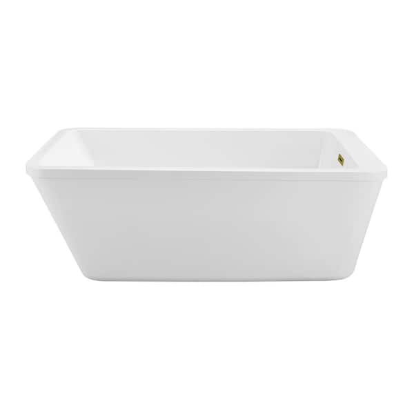 Streamline 60 in. Acrylic Flatbottom Non-Whirlpool Bathtub in Glossy White with Polished Gold Drain and Overflow Cover