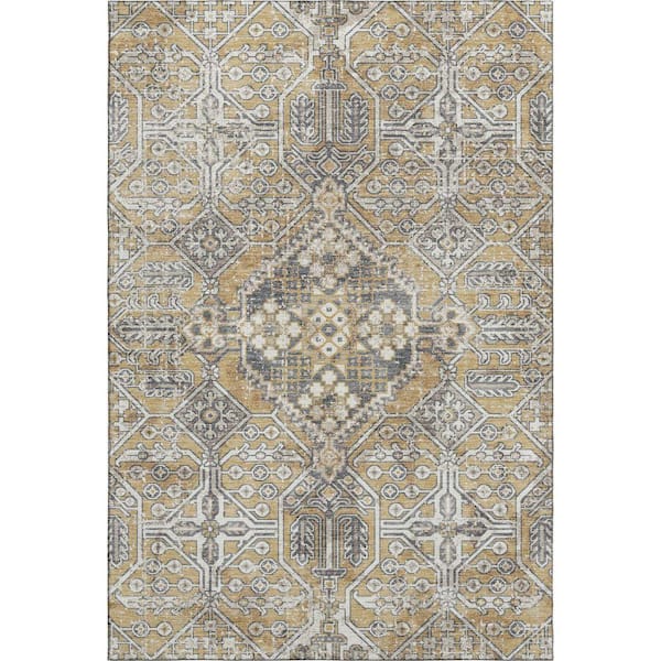 Mayfield Premium Machine Washable Abstract AMF2197 Gold 9 ft. x 12 ft. Area Rug