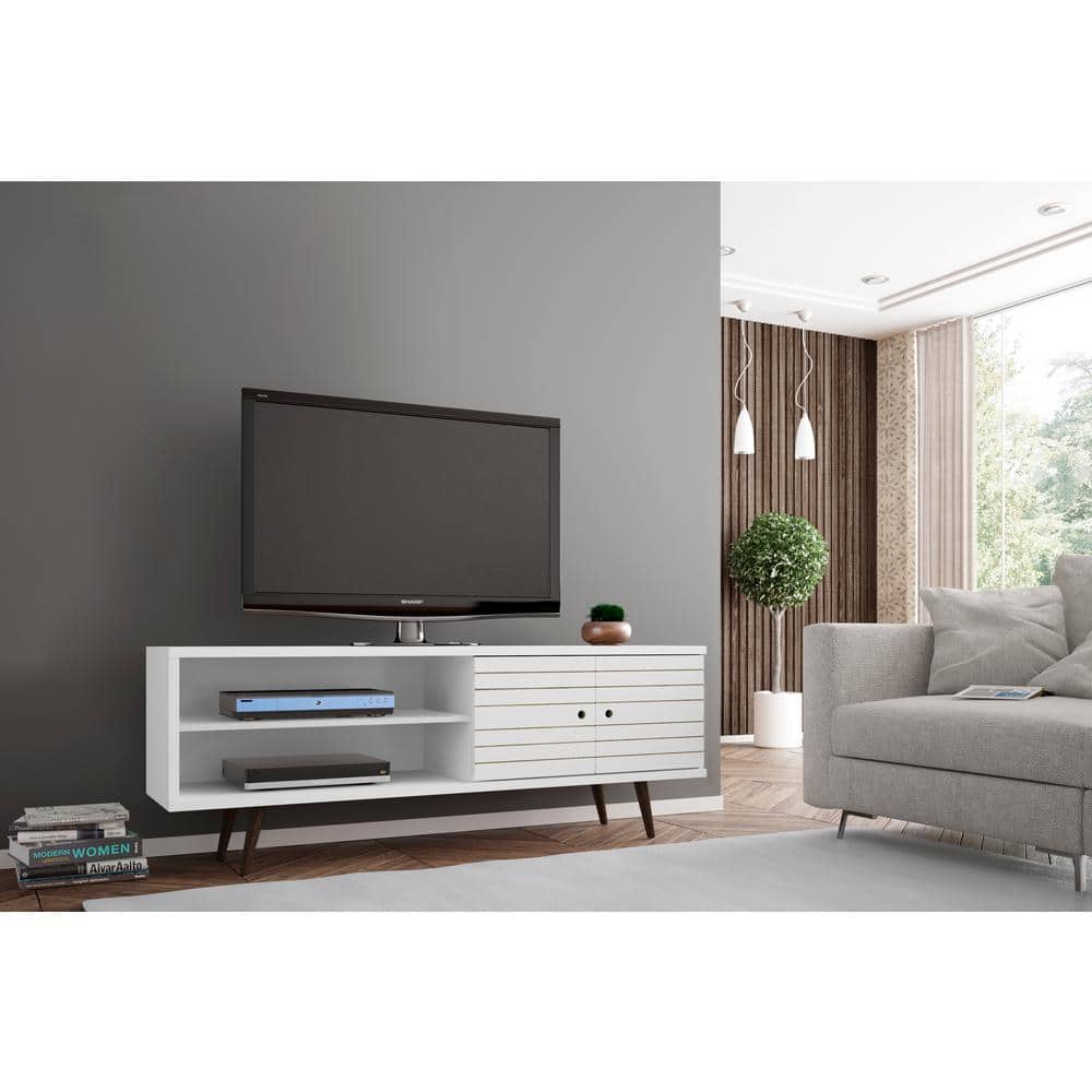 Liberty Modern White Composite TV Stand with Cabinet for 60-inch TVs