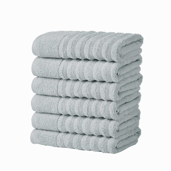 Soft Grey Premium Cotton Ribbed Textured 6-Pack Hand Towel Set