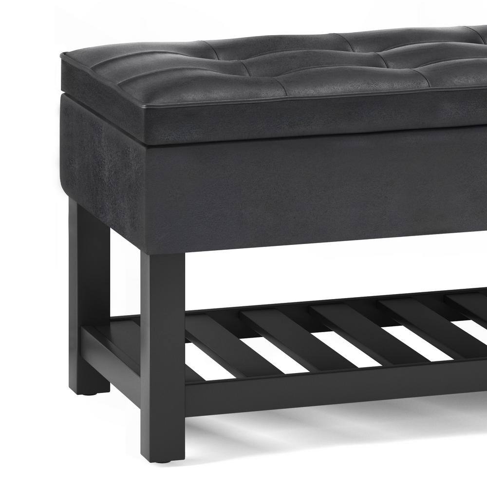 Cosmopolitan Distressed Black Tufted 44" Storage Ottoman Bench