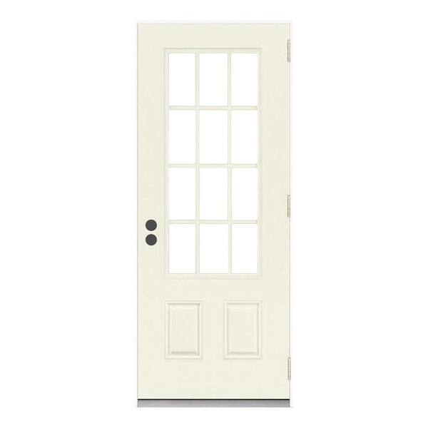 JELD-WEN 36 in. x 80 in. 12 Lite Primed Steel Prehung Left-Hand Outswing Front Door