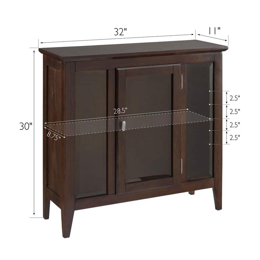 Chocolate Oak Lighted Entryway Curio Cabinet with Glass Shelf