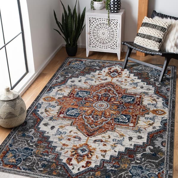 Alexandria 9 x 12 Multi Medallion Pattern Area Rug for High Traffic Living Room Dining Room Bedroom