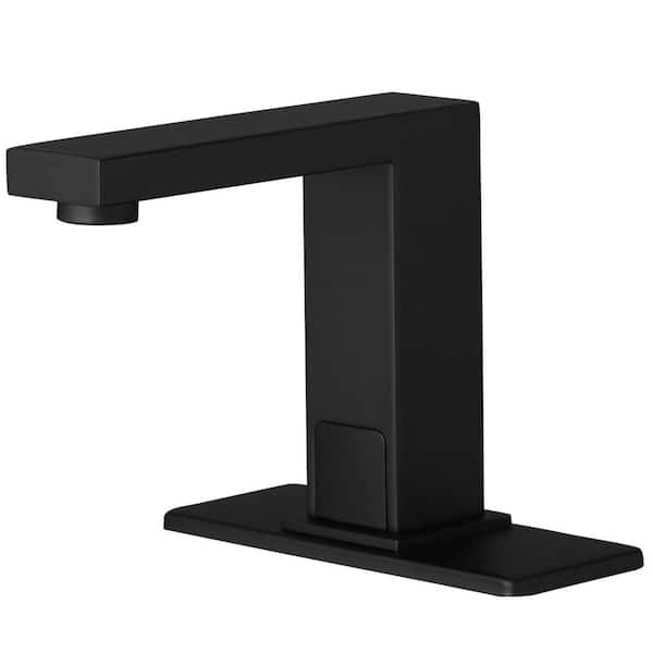 HOMEMYSTIQUE Automatic Sensor Touchless Single Hole Bathroom Sink Faucet with Deck Plate in Matte Black