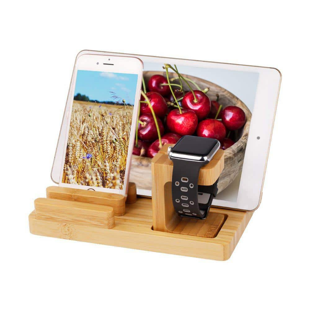 Trexonic Bamboo 4-Port Charging Stand