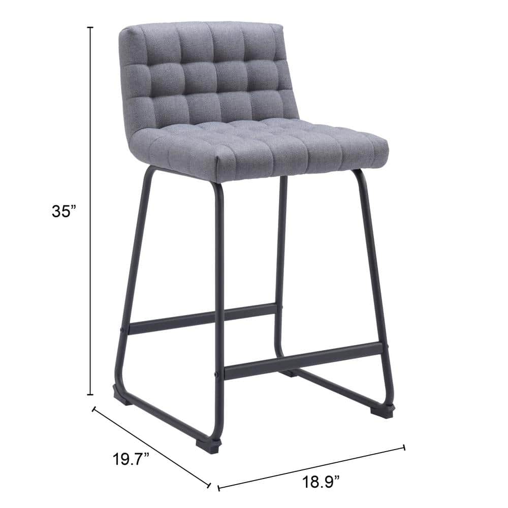 Gray Tufted Metal Frame Counter Stools, Set of 2