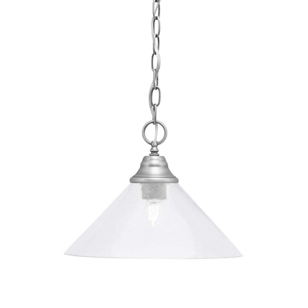 Kingston 100-Watt 1 Light Brushed Nickel Shaded Pendant Light with 12 in. C