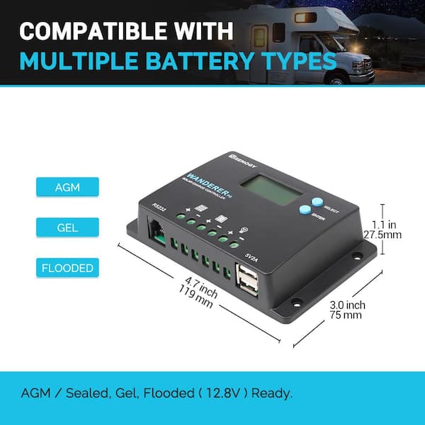 A 12/24 Volt Solar Battery Charger Controller with LCD Display Suitable for Home 