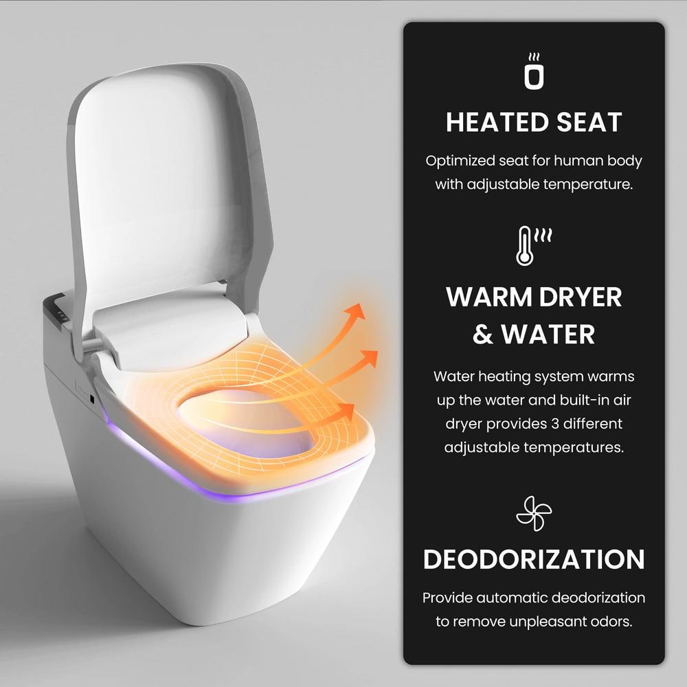 White Smart Bidet Toilet with Heated Seat and Auto Flush