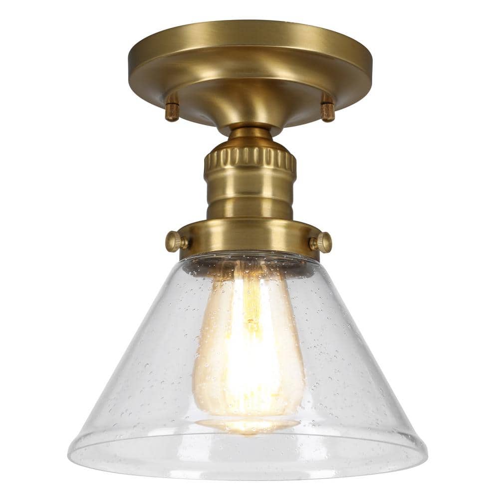 Satin Gold and Clear Glass Semi-Flush Ceiling Light