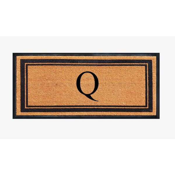 A1 Home Collections A1HC Markham Picture Frame Black/Beige 30 in. x 60 in. Coir and Rubber Flocked Large Outdoor Monogrammed Q Door Mat