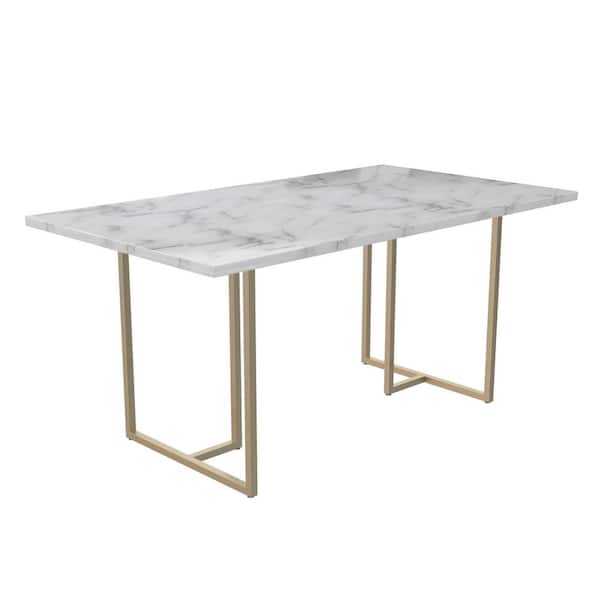 White Marble Top 4 Seating Dining Table, White Marble Top Desk With Gold Legs