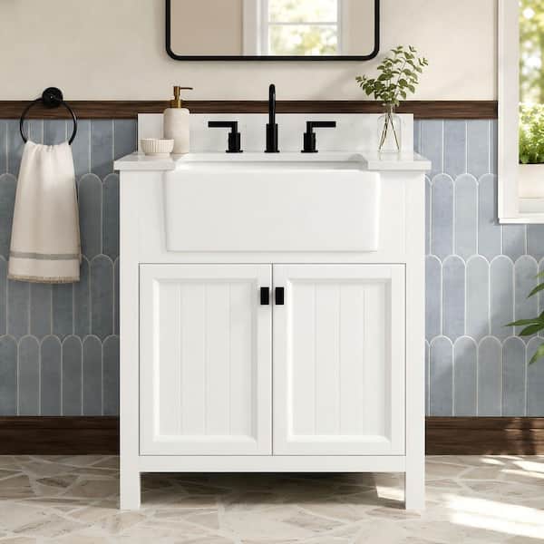 Richfield 31 in. Single Sink Freestanding White Bath Vanity with White Engineered Stone Top and Backsplash Assembled