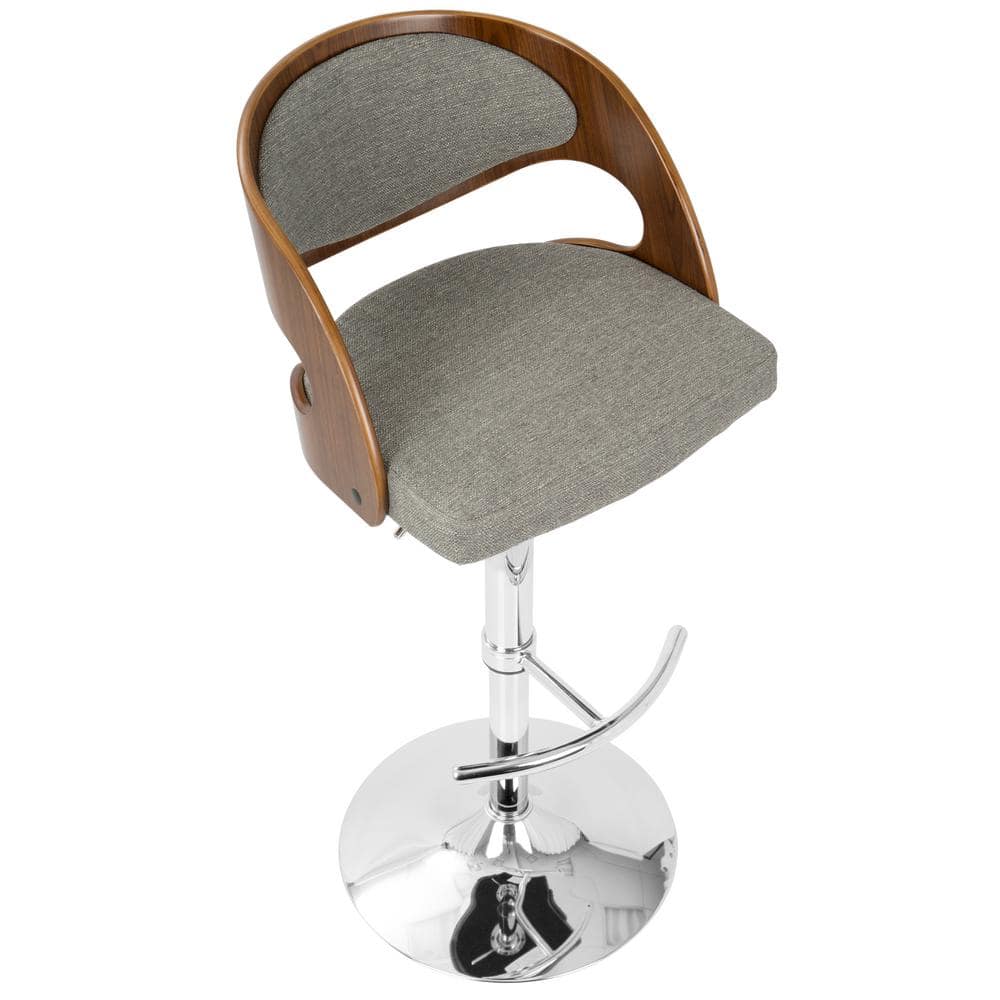 Contemporary Gray Leather and Wood Adjustable Swivel Bar Stool
