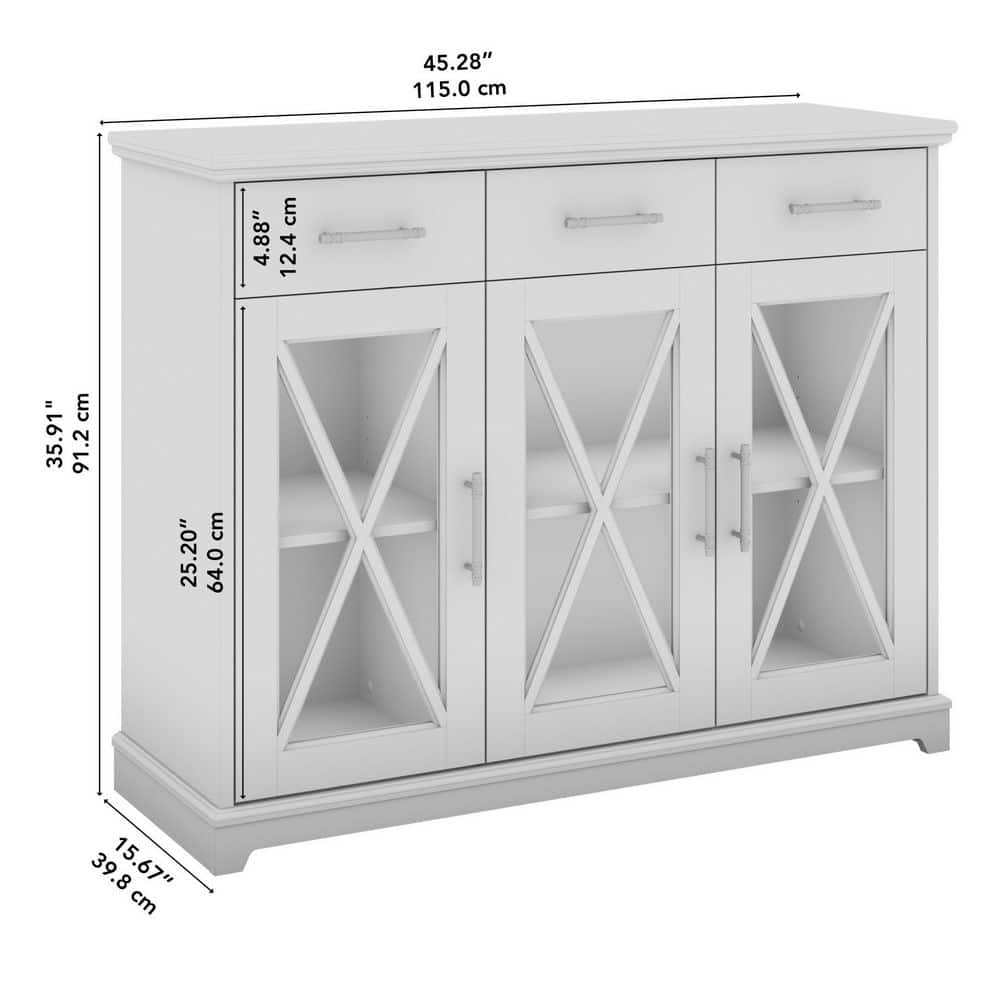 Lennox 46'' Linen White Oak Farmhouse Buffet Cabinet with Glass Doors