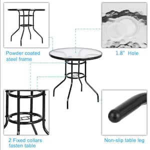 Round Steel Outdoor Dining Table with Glass Tabletop