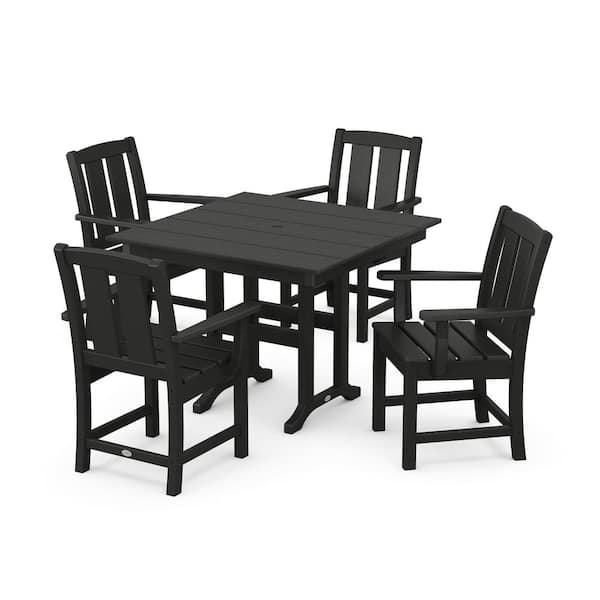 POLYWOOD Mission 5-Piece Farmhouse Plastic Square Outdoor Dining Set in Black