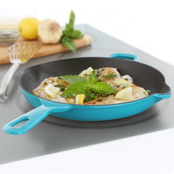 Chantal 10 in. Round Cast-Iron Skillet Sea Blue