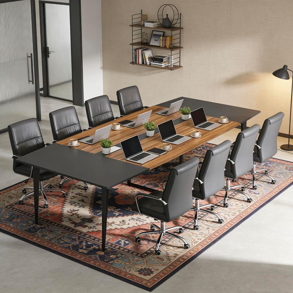 BYBLIGHT 94.48 in. L Rectangle Brown Wood Computer Desk, Large
