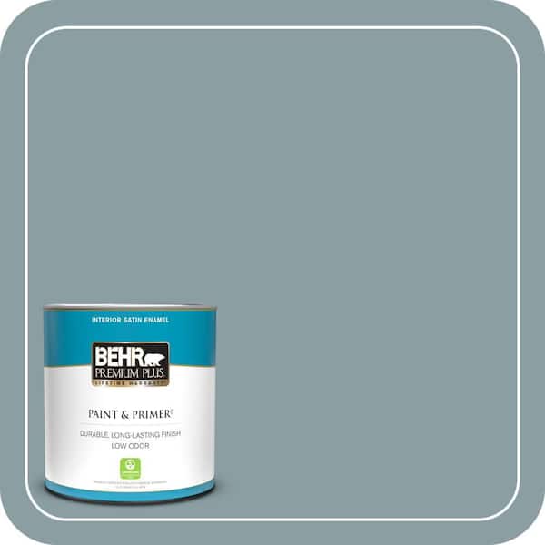BEHR PREMIUM PLUS 1 qt. #ECC-65-3 Teal Wave Satin Enamel Low Odor Interior Paint & Primer