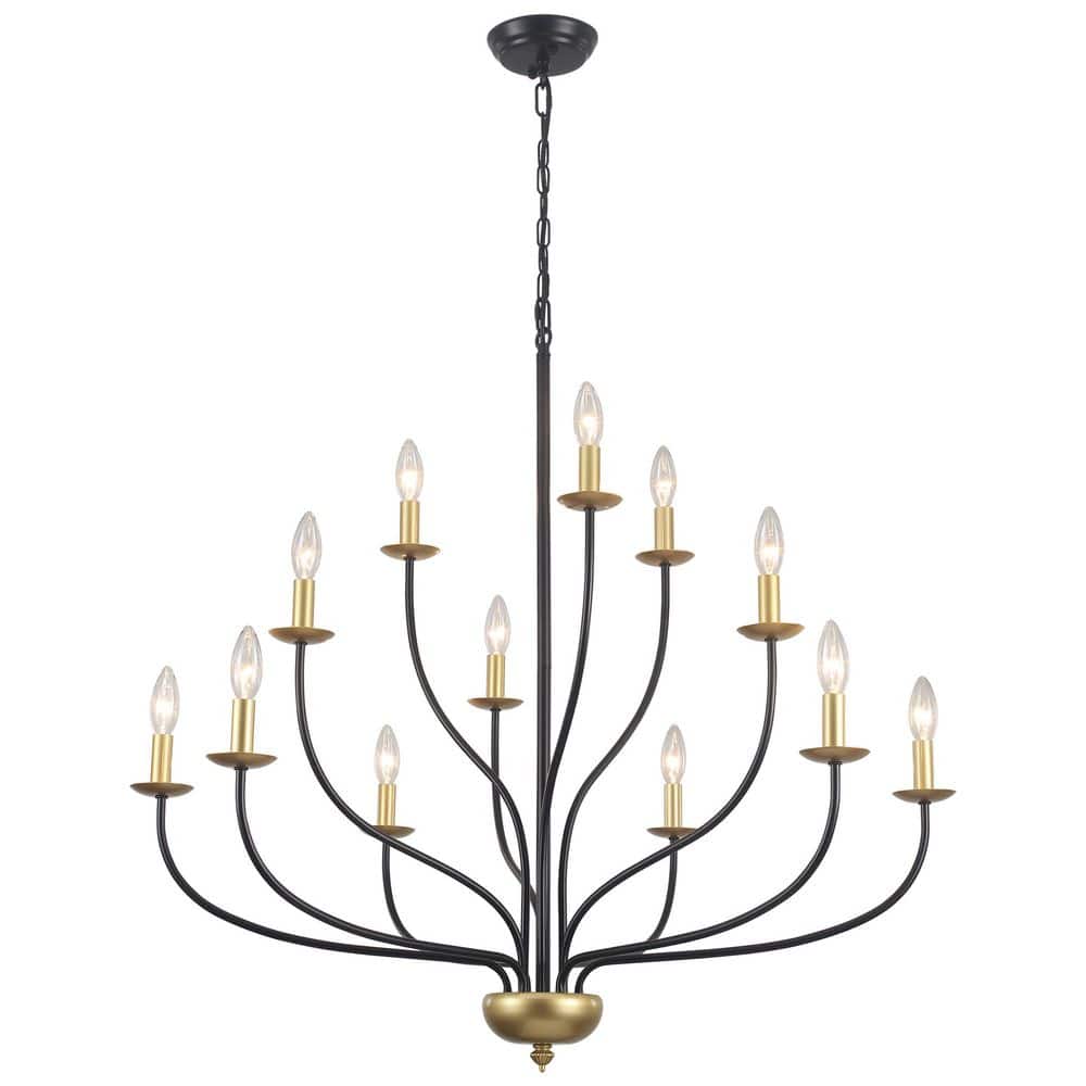 12-Light 3 Tiers Matte Black/Golden Candle Style Chandelier for Dinning Room Kitchen Island with No Bulbs Included price history on PriceWatchPro
