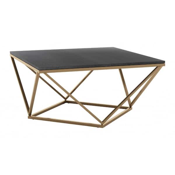 HomeRoots Danielle 34.4 in. Black & Gold 17.2 in. Rectangle Marble Coffee Table