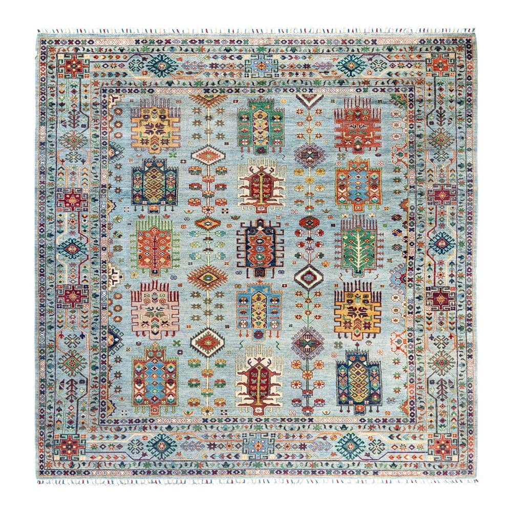 Tribal Light Blue 8 X 10 Hand Knotted Wool Indoor Area Rug price history on PriceWatchPro