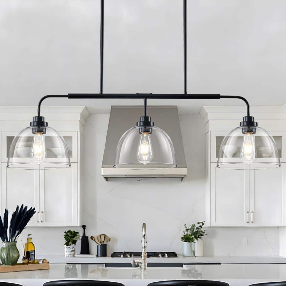 3-Light Modern Black Adjustable Linear Pendant Light with Clear Dome Glass Shades, Industrial Kitchen Island Chandelier price history on PriceWatchPro