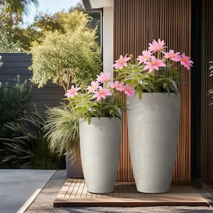 13.5 in. x 17.5 in. Dia Light Gray Extra Large Tall Round Concrete Plant Pot/Planter for Indoor and Outdoor Set of 2