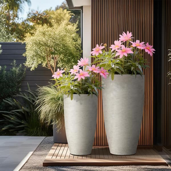 Sapcrete 13.5in., 17.5in. Dia Pale Yellow Extra Large Tall Round Concrete Plant Pot/Planter for Indoor & Outdoor Set of 2