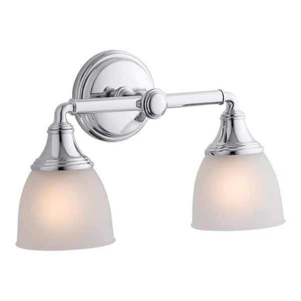 KOHLER Devonshire 2 Light Polished Chrome Indoor Bathroom Vanity Light Fixture, Position Facing Up or Down, UL Listed