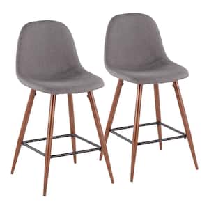 Pebble 24 in. Walnut Metal & Charcoal Fabric Counter Stool (Set of 2)