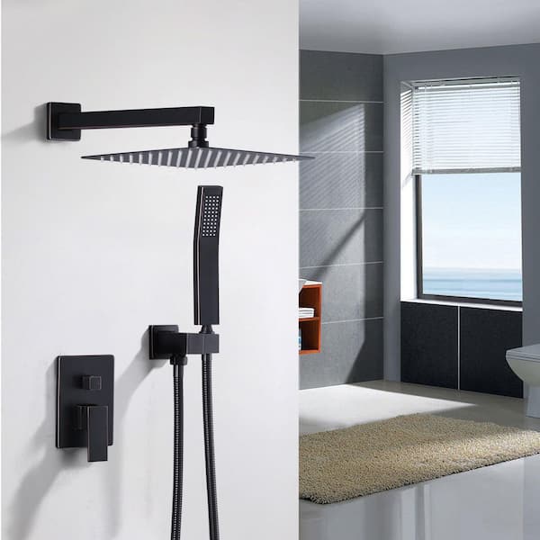 Single Handle 1-Spray Dual Wall Mount 10 in. Fixed and Handheld Shower Head 1.8 GPM with Brass Rough-in Valve in Bronze