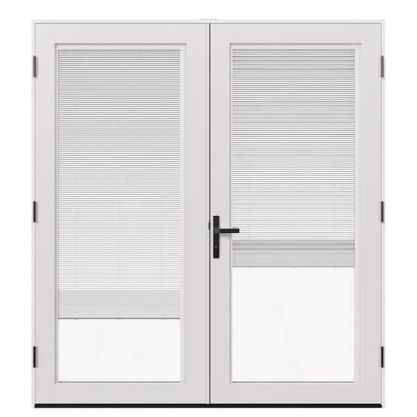 72 in. x 80 in. Left-Hand/Outswing Primed Fiberglass French Patio Door w/ Low-E Glass, Blinds and Black Handle