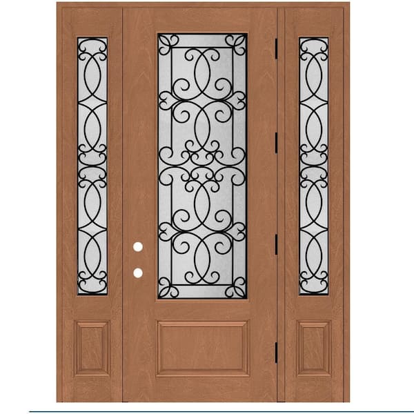 Steves & Sons Regency 64 in. x 96 in. 3/4 Lite Georgian Decorative Glass LHOS Atm Mahogany Fiberglass Prehung Front Door w/12 in. SL
