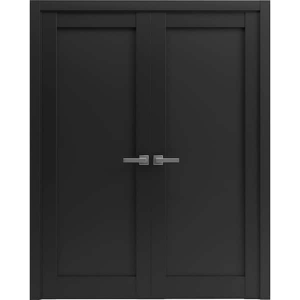 Sartodoors 84 in. x 96 in. 2 Panel Black Matte Finished Solid MDF Sliding Door with Hardware