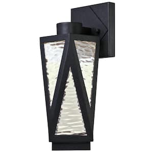 Zion Medium 1-Light Textured Iron LED Outdoor Wall Mount Lantern with Clear Water Glass