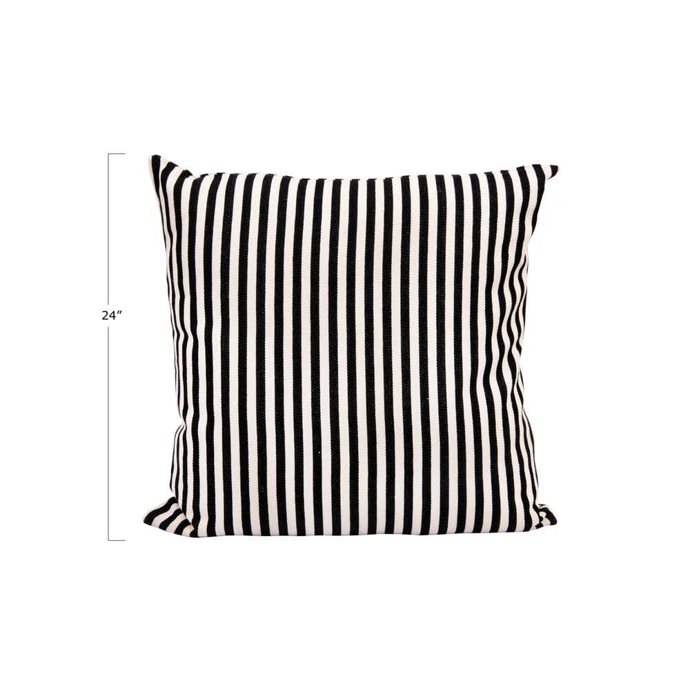 26" Black and Cream Cotton Striped Square Throw Pillow