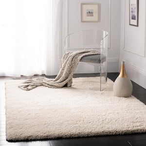 California Shag Ivory 5 ft. x 5 ft. Square Solid Area Rug