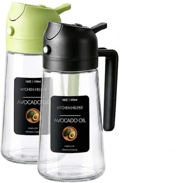 Light-Proof 16 oz. Black and Green Glass Oil Sprayer and Dispenser for Kitchen Use