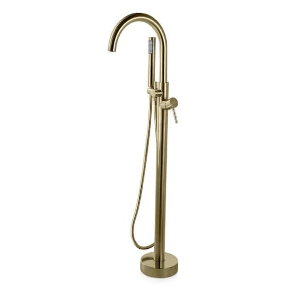 Coral Series 2-Handle Freestanding Tub Faucet with 60 in. Euro-Grip Hand Sprayer in Satin Brass