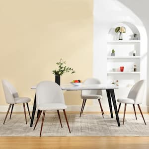 Zomba HB Beige Fabric Upholstered Dining Chairs with Thickened Cushions, Ergonomic Oval Back, and Walnut Legs (Set of 4)