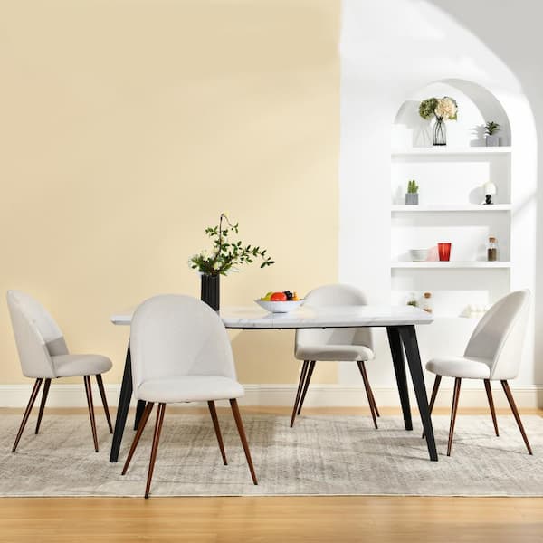 Homy Casa Zomba HB Beige Fabric Upholstered Dining Chairs with Thickened Cushions, Ergonomic Oval Back, and Walnut Legs (Set of 4)